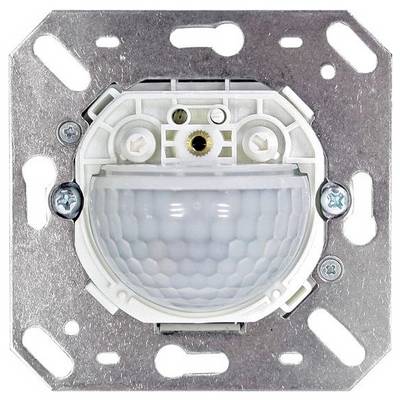Plafondmotie sensor met gefnuikt koepeltje gemonteerd op een metalen beugel en elektrische doos.