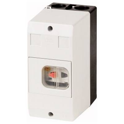 Wit elektrisch wandcontactdoos met twee stekkeropeningen en een klein rood indicatielampje, weergegeven in close-up op een effen achtergrond.