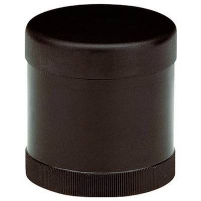Bruine cilindrische plastic container met schroefdeksel en geribbelde bodem, afgebeeld tegen een witte achtergrond.