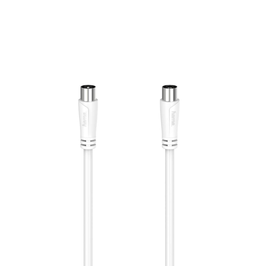 Twee witte adapterkabels met cilindrische metalen aansluitingen op een effen witte achtergrond.