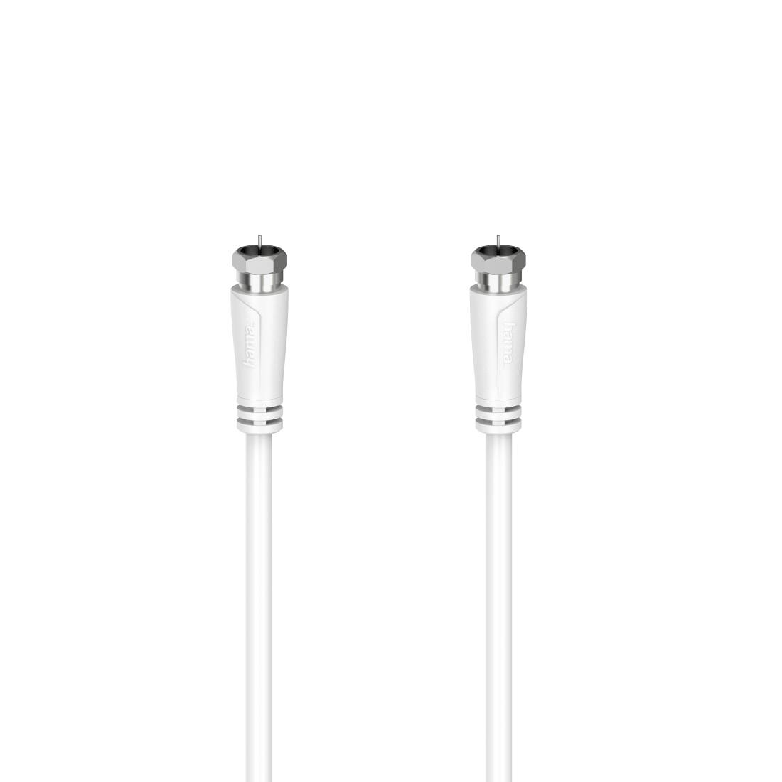 Twee witte coaxiale kabelconnectoren met lange doorzichtige kabels, weergegeven naast elkaar op een witte achtergrond.