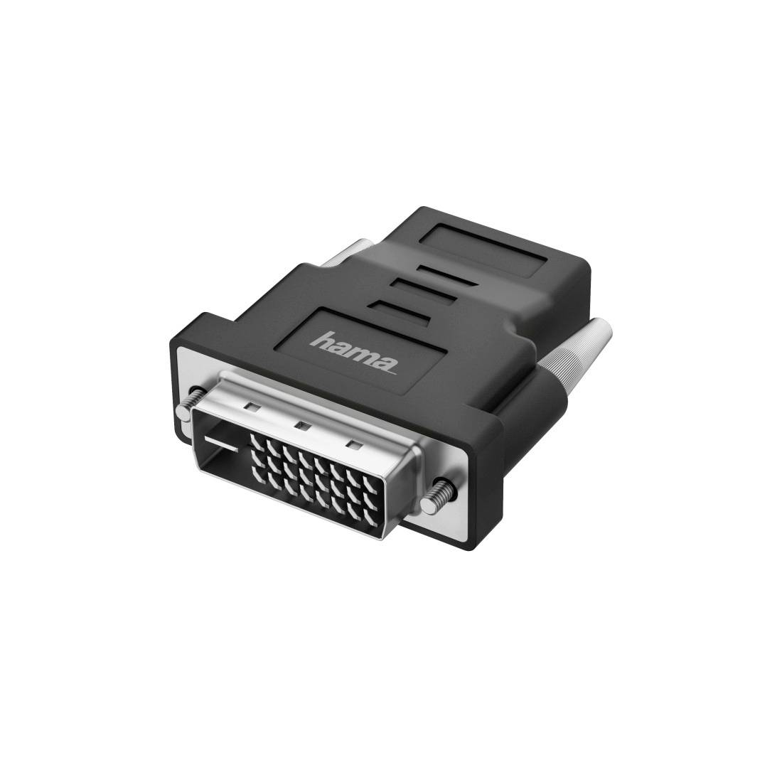 DVI-adapterstekker met een zwarte Hama-connector op een witte achtergrond.
