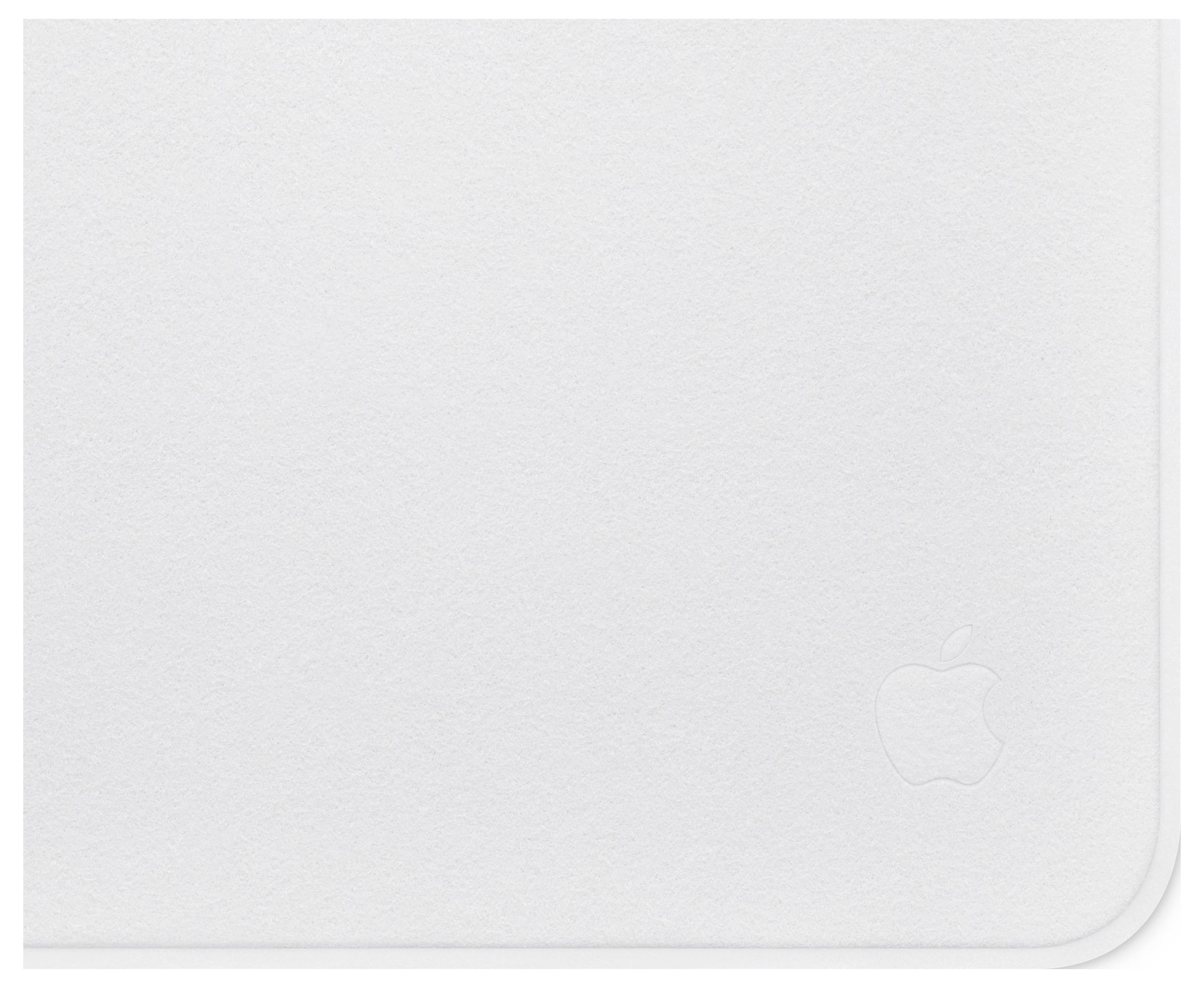 Eenvoudige witte Apple-apparaatdoos of verpakking met een subtiel reliëflogo van Apple in de rechterbenedenhoek.