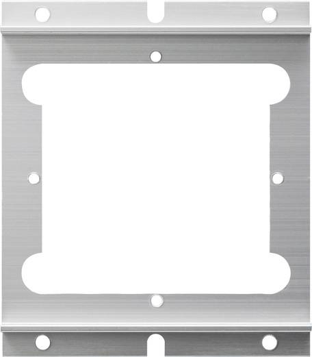 Roestvrijstalen wandplaat met een grote gecentreerde vierkante uitsnijding en meerdere schroefgaten, waarschijnlijk een montage- of elektriciteitsafdekframe.