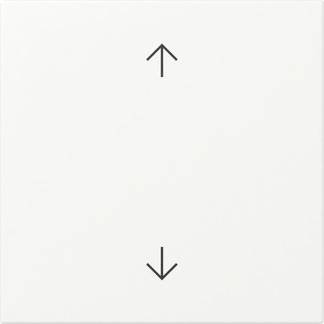 Witte vierkante knop met een pijl omhoog bovenaan en een pijl omlaag onderaan, wat verticaal schuiven of beweging aangeeft.