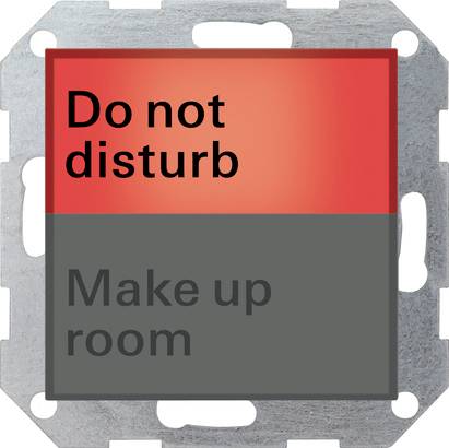 Dubbelzijdig hotelkamerbord met 'Niet storen' aan de rode zijde en 'Kamer schoonmaken' aan de grijze zijde.