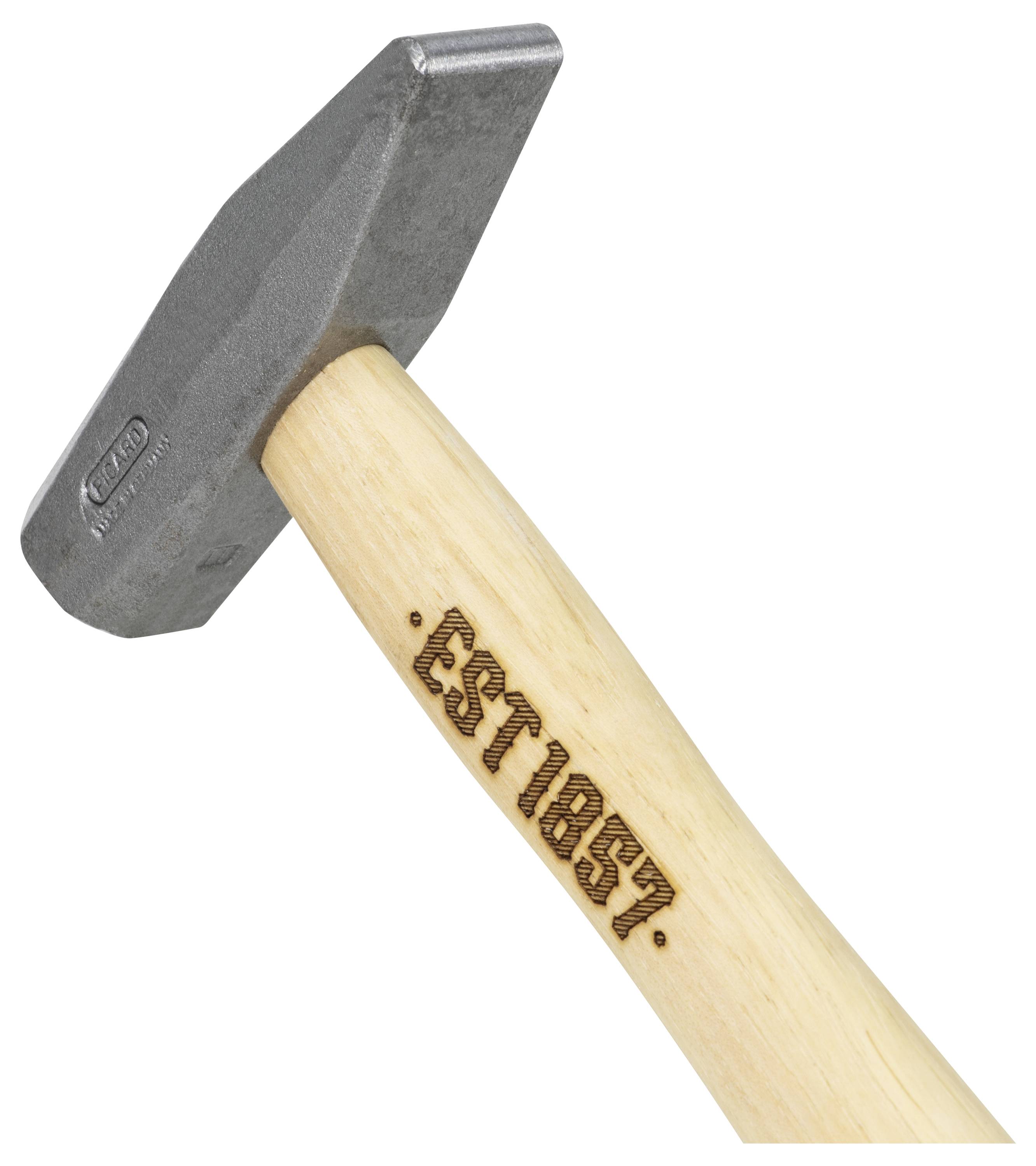 Een handsledeammer met een grijs metalen kop en licht houten handvat gelabeld 'Estwing' op een witte achtergrond.