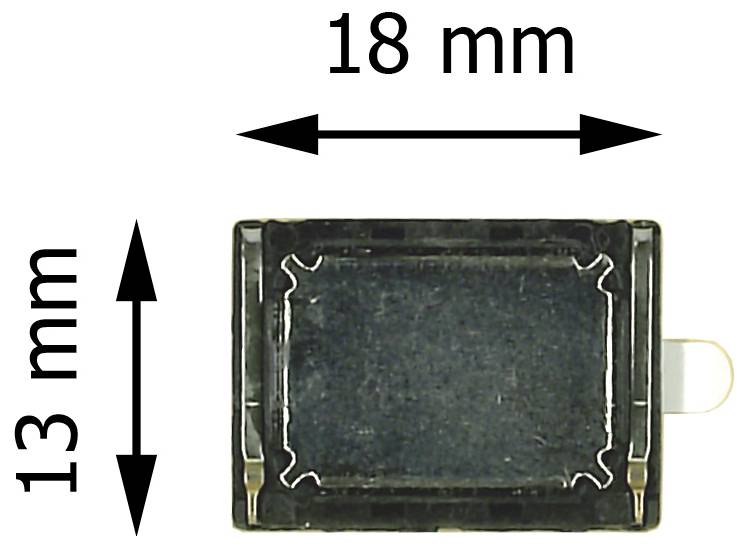 Diagram van een klein rechthoekig onderdeel gelabeld 18 mm breed en 13 mm hoog, weergegeven in vooraanzicht met dimensiepijlen.