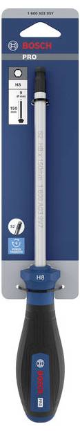 Bosch PRO H8 schroevendraaiertool op blauw-grijs verpakking, verticaal weergegeven met zwart handvat en blauw eindkopje.