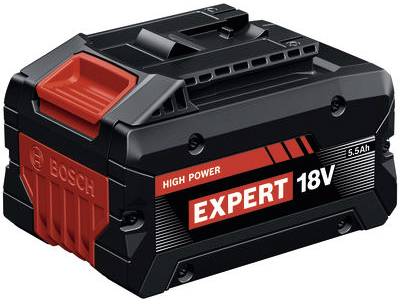 Black Bosch Expert 18V krachtige oplaadbare batterijopack gelabeld '5.5Ah'