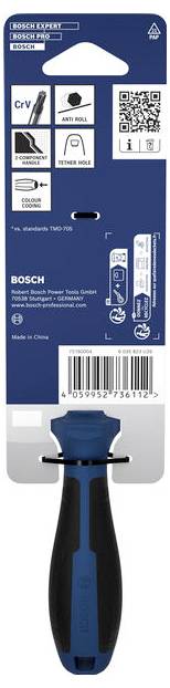 Bosch X-LOCK schuurblad verpakking met een blauw-zwart handvat, bladpictogrammen, QR-code en streepjescode.
