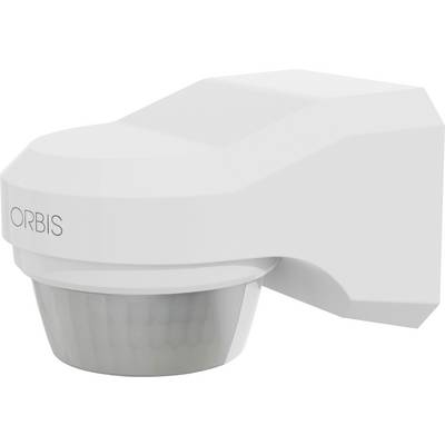 Witte ORBIS bewegingsmelder met een geslepen koepelvormige detector, weergegeven in zijaanzicht op een effen achtergrond.