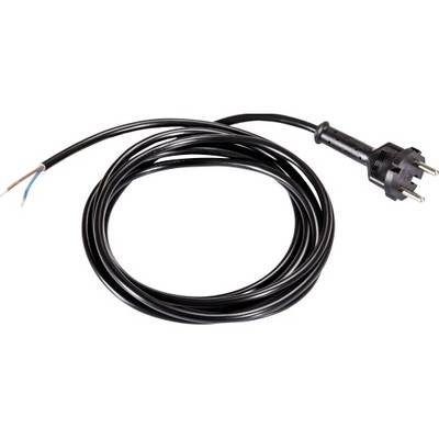 Zwarte stromaansluitkabel met Europese stekker en ontmantelde draadeinden voor direct aansluiting.