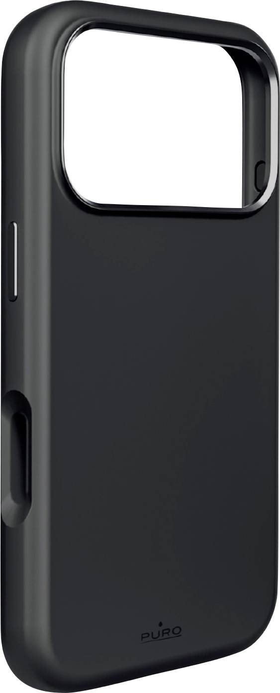 Zwart smartphonehoesje met grote rechthoekige camerautsnijding, weergegeven op een witte achtergrond.