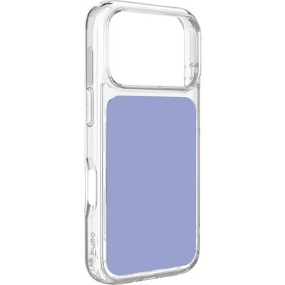 Doorzichtig telefoonhoesje met een groot blauw MagSafe-achtig magneetpaneel op de achterkant.
