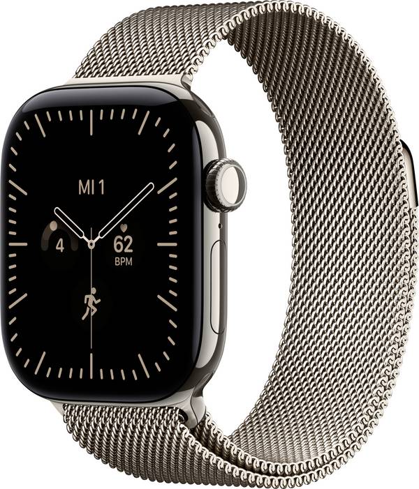 Apple Watch Series 12 GPS + Cellular 42 mm Titanium kast Milanese Loop Natuur