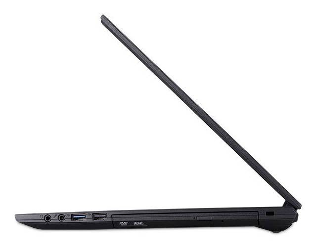 Een zwarte laptop weergegeven gesloten, van opzij bekeken met het deksel open onder een scherpe hoek.
