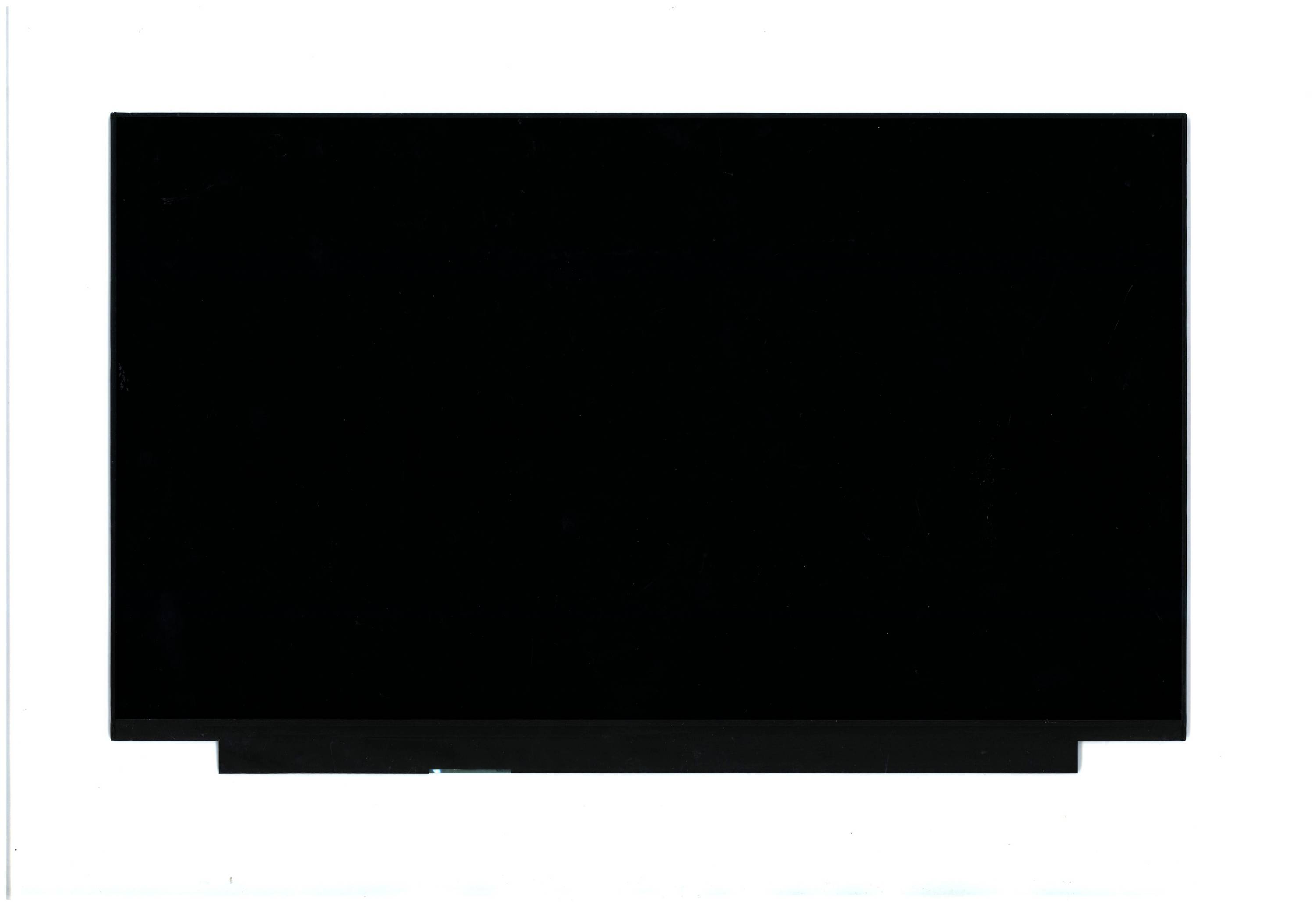 Zwarte flatscreen-tv of monitor op een witte achtergrond, uitgeschakeld en onverlicht.