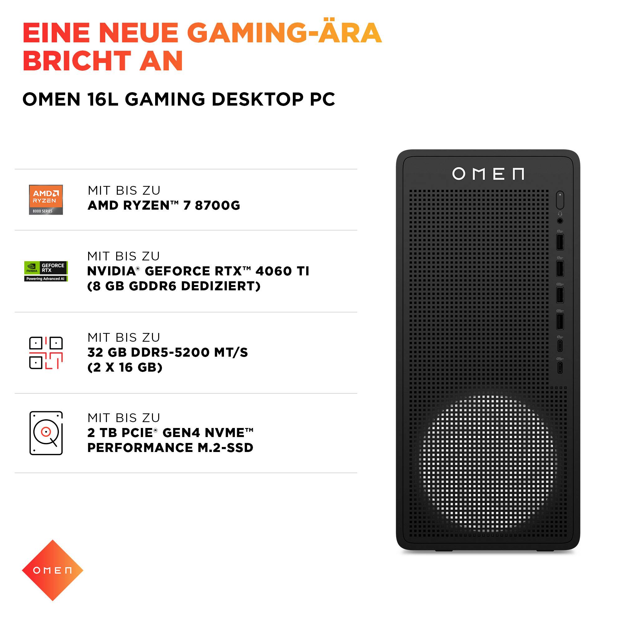 HP Game-PC HP OMEN TG03-0177ng RYZ7 8700F/32GB/1TB AMD Ryzen 7 8700F 5 GHz 16 GB RAM 1 TB SSD AMD AMD Radeon Graphics Ex-8