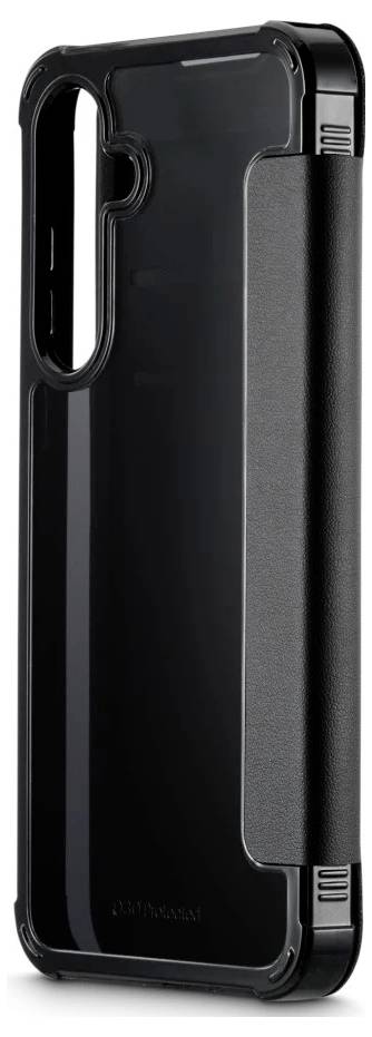 Zwarte telefoonhoes met verheven zijgreep en grote camera-uitsparing, weergegeven in een productafbeelding op witte achtergrond.