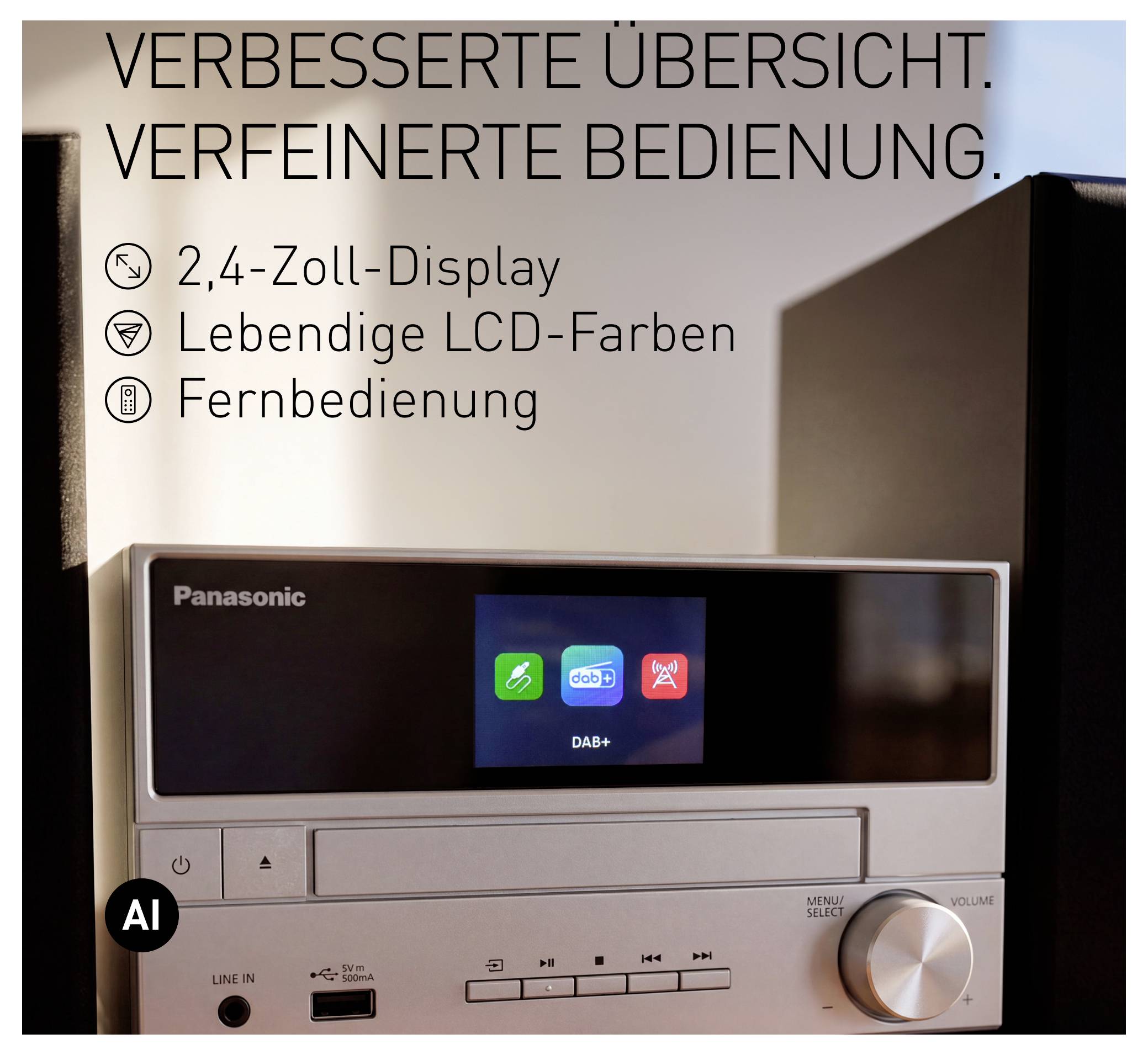 Panasonic SC-PM302E-S Stereoset Bluetooth, CD, USB, DAB+, FM Incl. afstandsbediening 20 W Zilver-12
