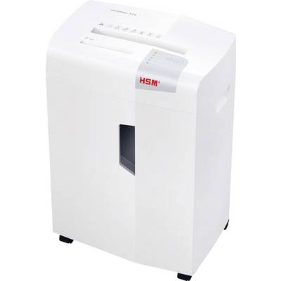 Witte HSM papiervernietiger met bedieningspaneel aan de bovenkant en voorraam met kijkvenster, weergegeven op een neutrale achtergrond.
