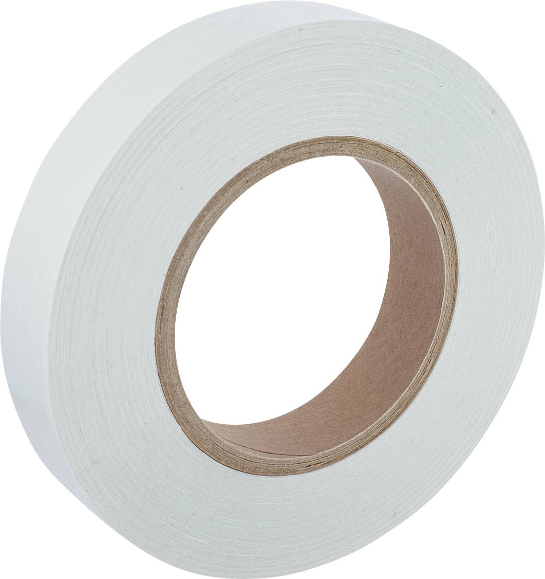 Een rol witte kleefband schuin bekeken op een effen achtergrond.