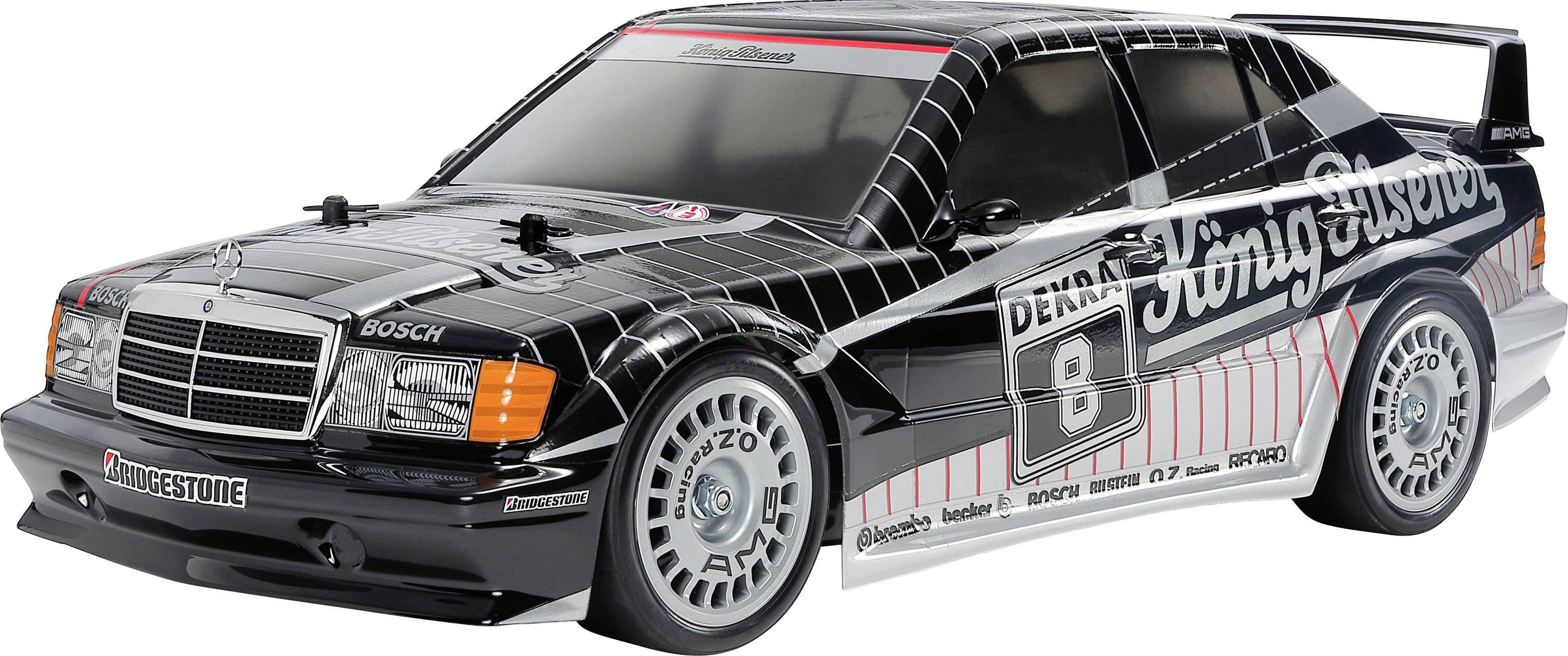 Zwart Mercedes-Benz DTM-raceauto-model met nummer 8 en 'Jägermeister'-livery, afgebeeld op een witte achtergrond.