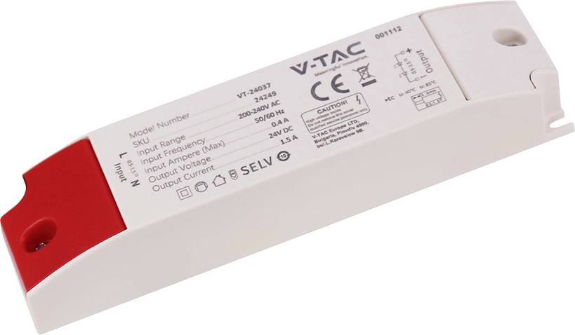 V-TAC VT-24037 LED-driver 36 W 1.5 A 24 V 1 stuk(s)