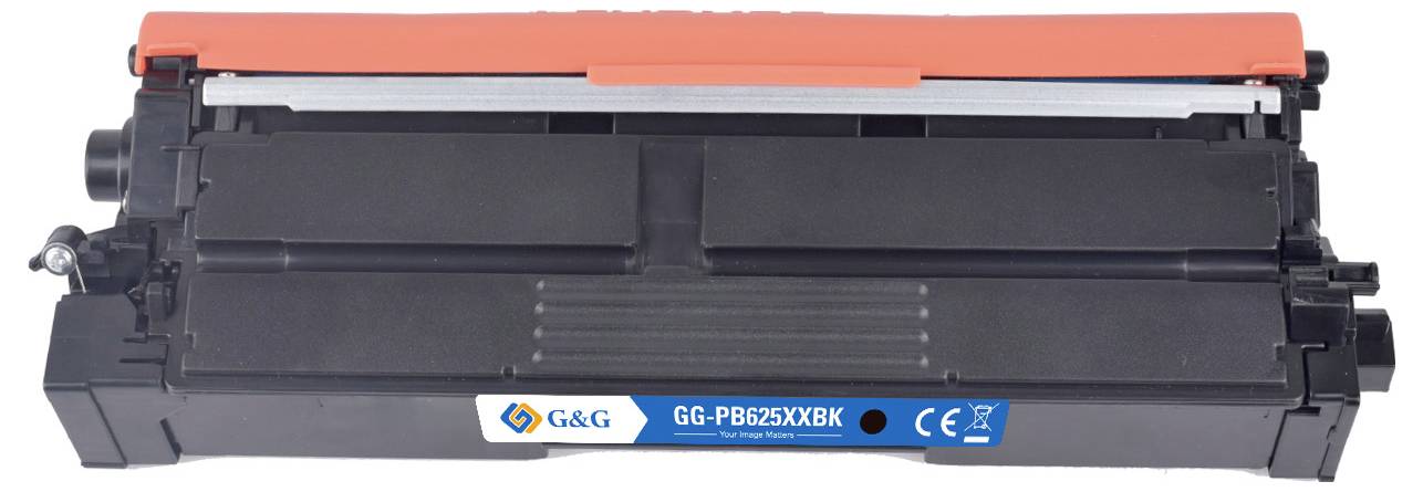 Zwarte tonercartridge voor printer met oranje beschermkap en G&G-label aan de voorkant.