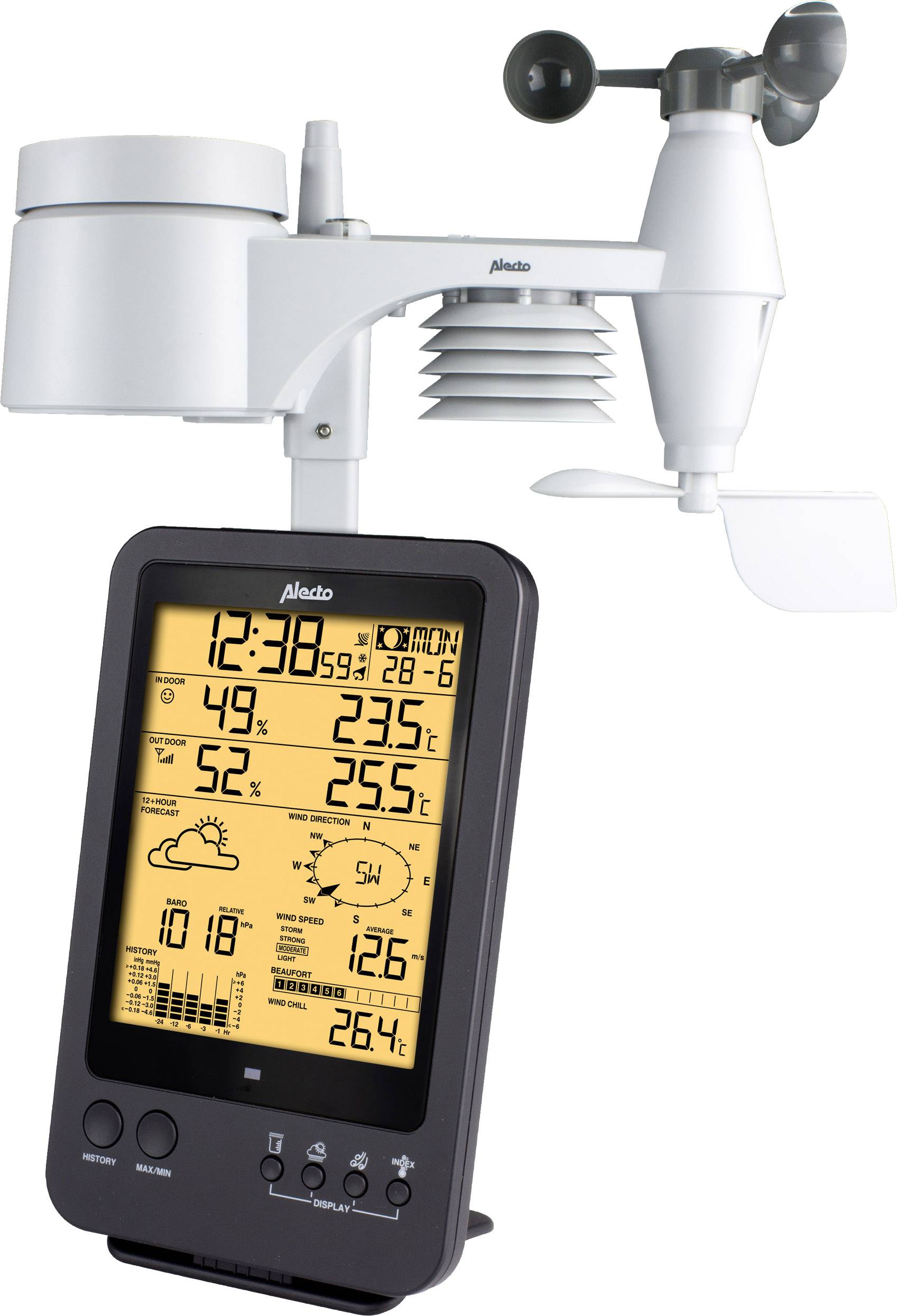 Alecto WS-4700 - Professioneel weerstation met draadloze buitensensor, zwart-2