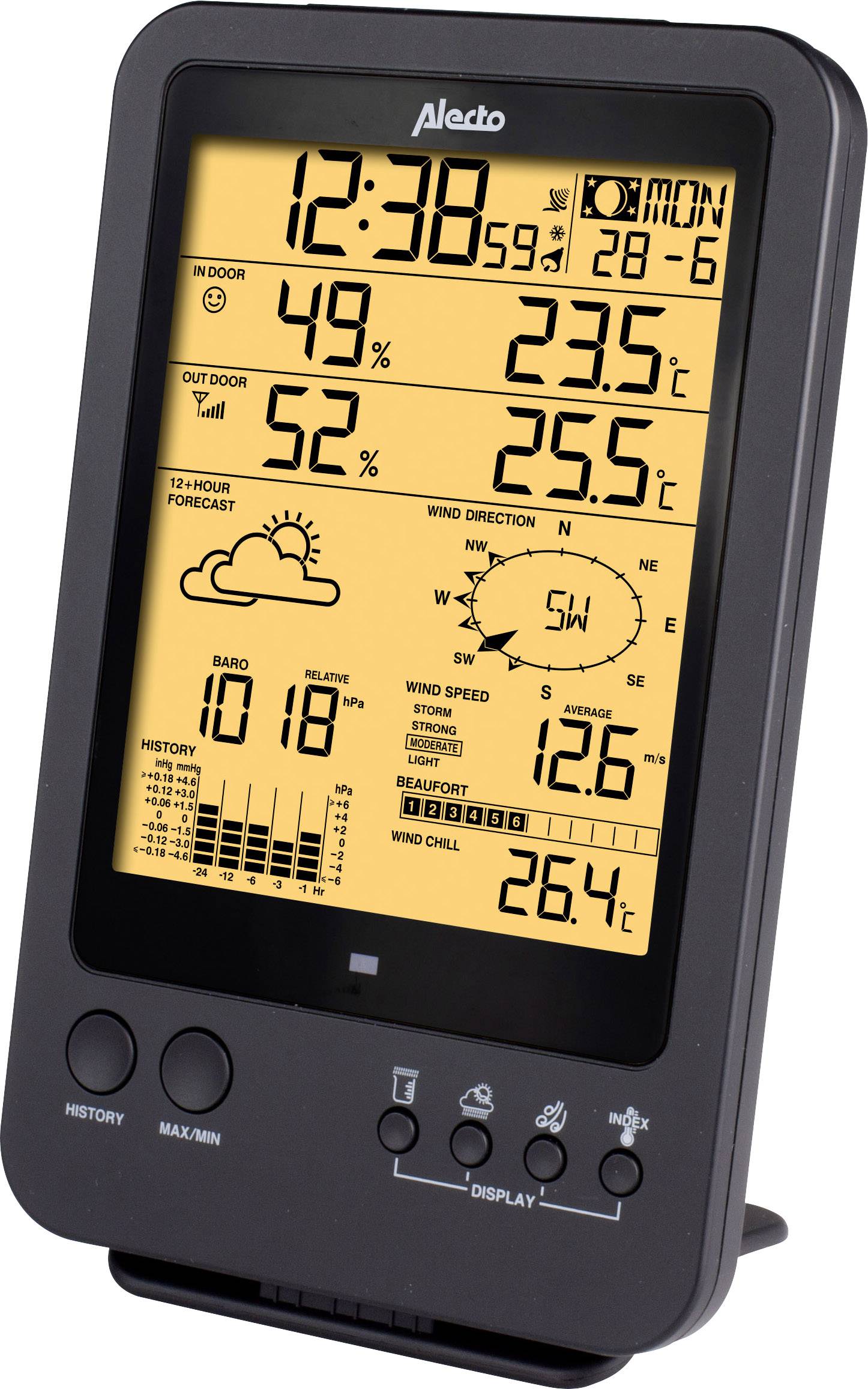 Alecto WS-4700 - Professioneel weerstation met draadloze buitensensor, zwart-3