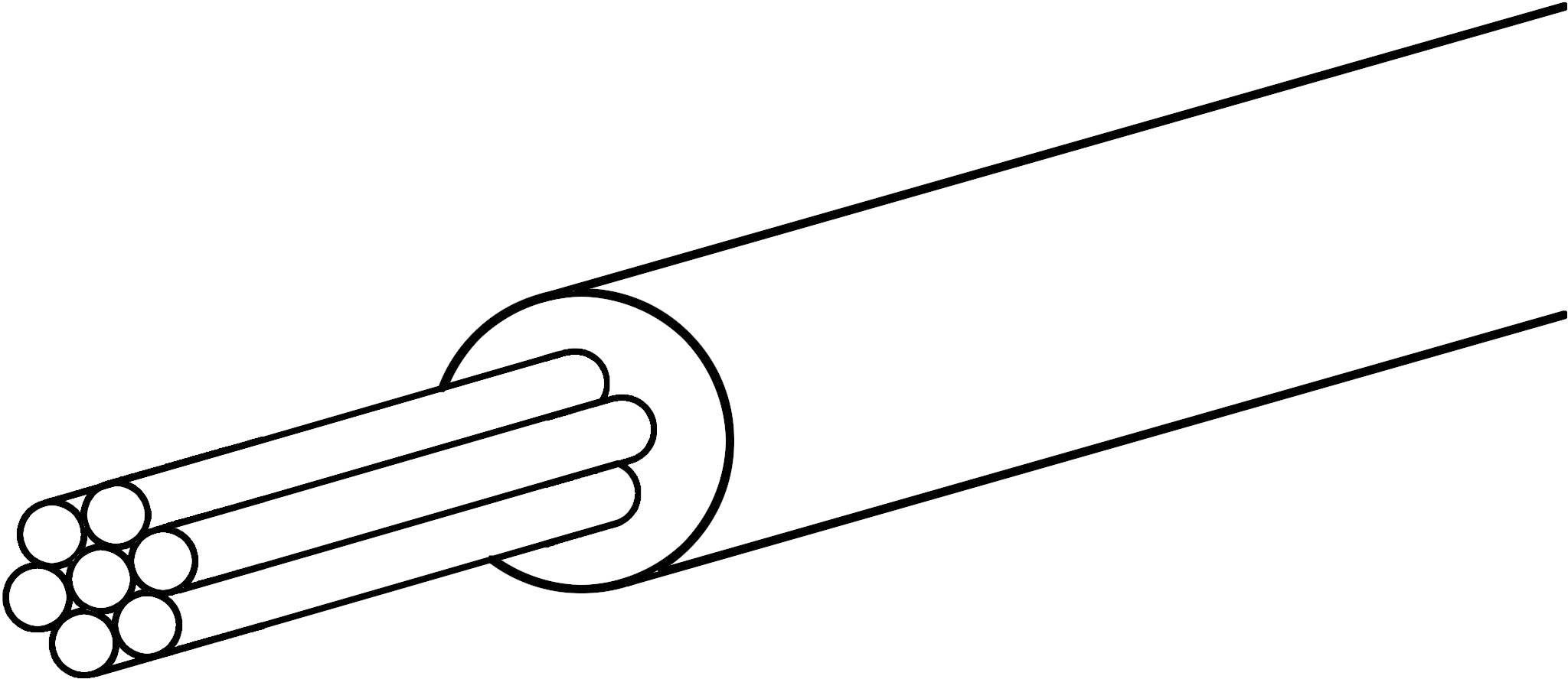 Een schematisch diagram toont een samengestelde draad met zeven afzonderlijke draden die omgeven zijn door een ronde isolatielaag.