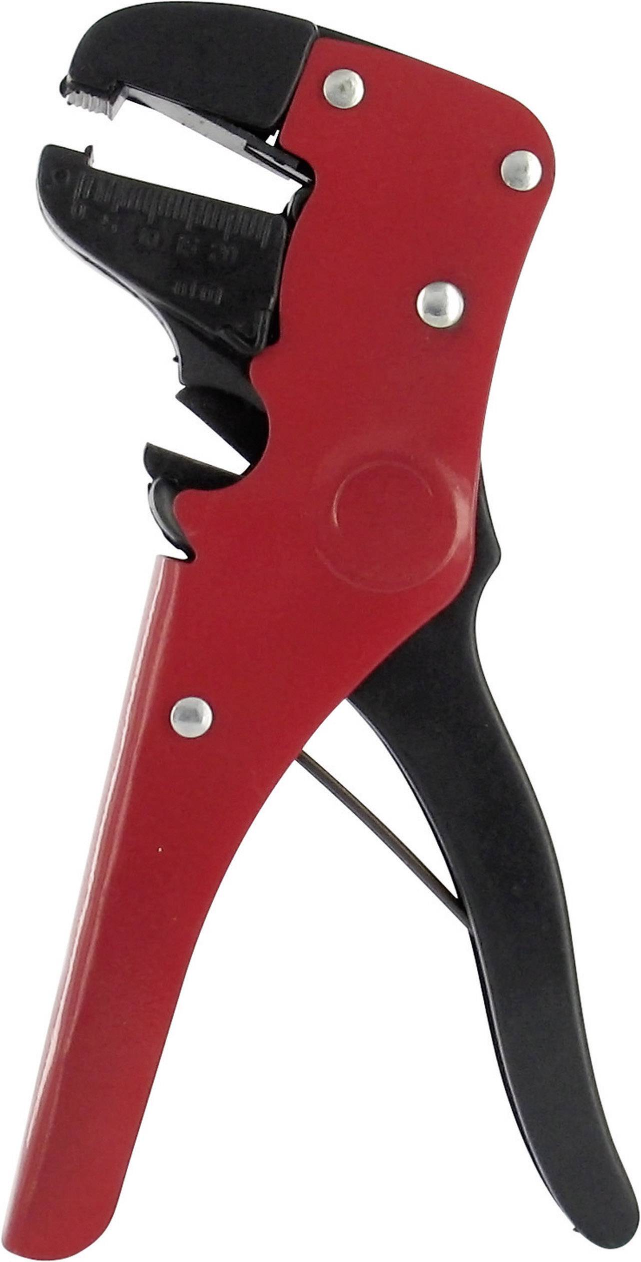 Rode striptang met zwarte handgreep. Geschikt voor het verwijderen van isolatie van elektrische kabels.