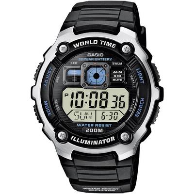 Casio AE-2000W-1AVEF Horloge Kwarts  Zwart, Zilver Materiaal (behuizing): Kunststof Materiaal (armband): Kunststof
