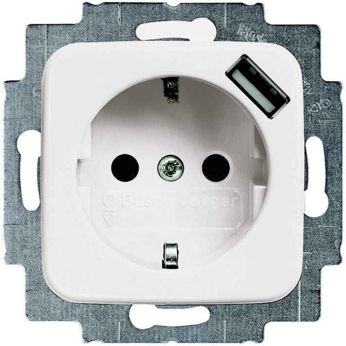 Busch-Jaeger 2011-0-6156 Wandcontactdoos met randaarde, Wandcontactdoos met USB Inzetstuk Duro 2000 SI, Duro 2000 SI Lineair Ivoor 1 stuk(s)
