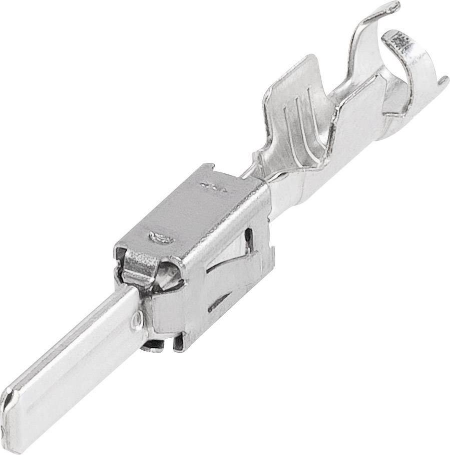 Metalen contactpin met rechthoekige doorsnede en gebogen klemmen, gebruikt in elektrische verbindingen voor kabelaansluitingen.