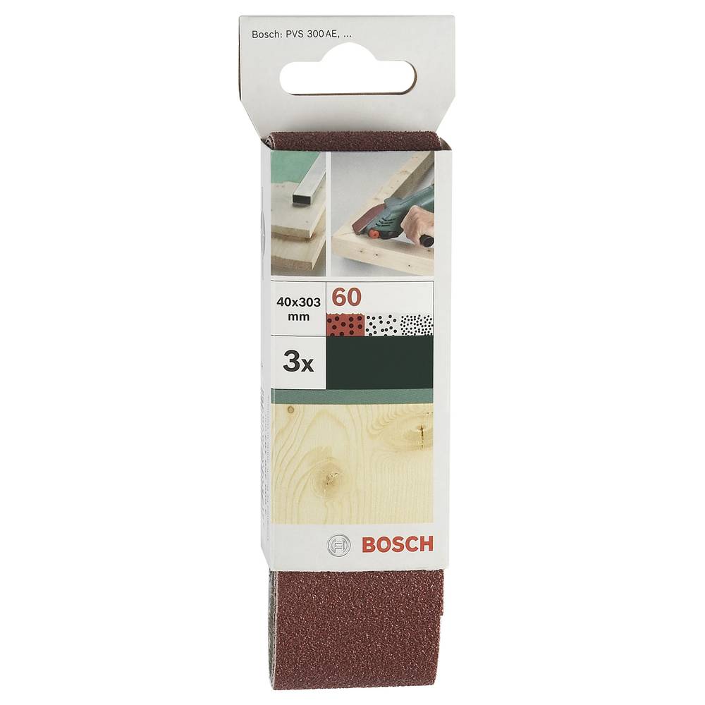 Bosch - 3-delige schuurbandenset voor Bosch variobandschuurmachine, rode kwaliteit 60, ongeperforeerd, gespannen
