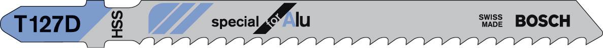 Zaagblad met opschrift 'T121D', geschikt voor aluminium, merk 'Bosch'.