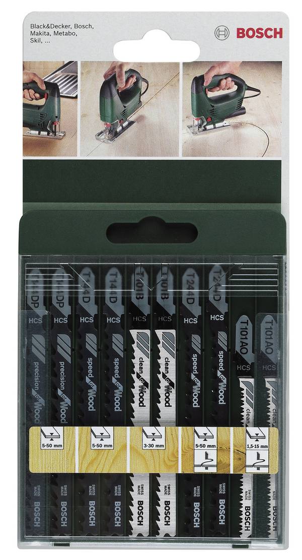 Bosch Accessories 2609256744 10-delig Set decoupeerzaagbladen T-schacht T 144 D (2 x), T 244 D (2 x), T 101 B (2 x), T 101 AO (2 x), T 144 DP (2 x) 10 stuk(s)