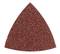 Een driehoekig schuurpapier met grove, rode korrel, geschikt voor schuurwerkzaamheden op hout of metaal.