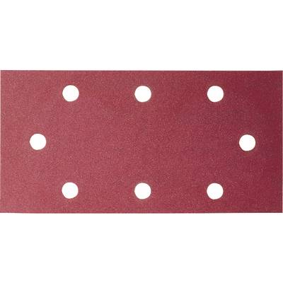 Rood schuurpapier met acht symmetrisch geplaatste gaten. Ideaal voor schuurmachines met bijpassende bevestigingen.