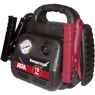 Een draagbare APA-compressor toont een drukmeter en rode kabels, geschikt voor het leveren van 18 bar druk.
