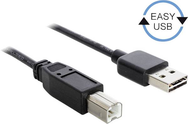 Delock 83358 USB-kabel USB 2.0 USB-A stekker, USB-B stekker 1.00 m Zwart Stekker past op beide manieren, Vergulde steekcontacten