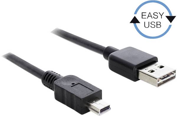 Delock 83364 USB-kabel USB 2.0 USB-A stekker, USB-mini-B stekker 3.00 m Zwart Stekker past op beide manieren, Vergulde steekcontacten, UL gecertificeerd