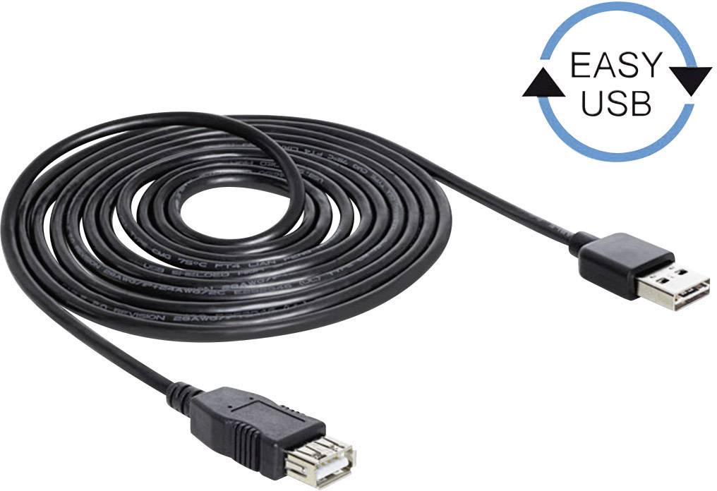 Delock 83372 USB-kabel USB 2.0 USB-A stekker, USB-A bus 3.00 m Zwart Stekker past op beide manieren, Vergulde steekconta-1