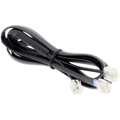 Een zwarte Ethernet-kabel met meerdere aansluitingen op een witte achtergrond.