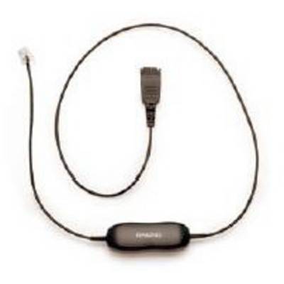 Een zwarte kabel met een rechthoekige adapter in het midden en een kleine stekker aan het uiteinde.