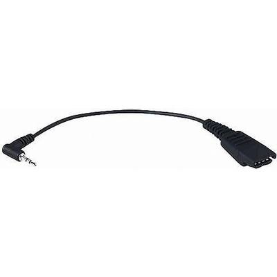 Zwart audiokabel met een haakse 3,5-mm-stekker aan de linkerkant en een specifieke stekkerverbinding aan de rechterkant.