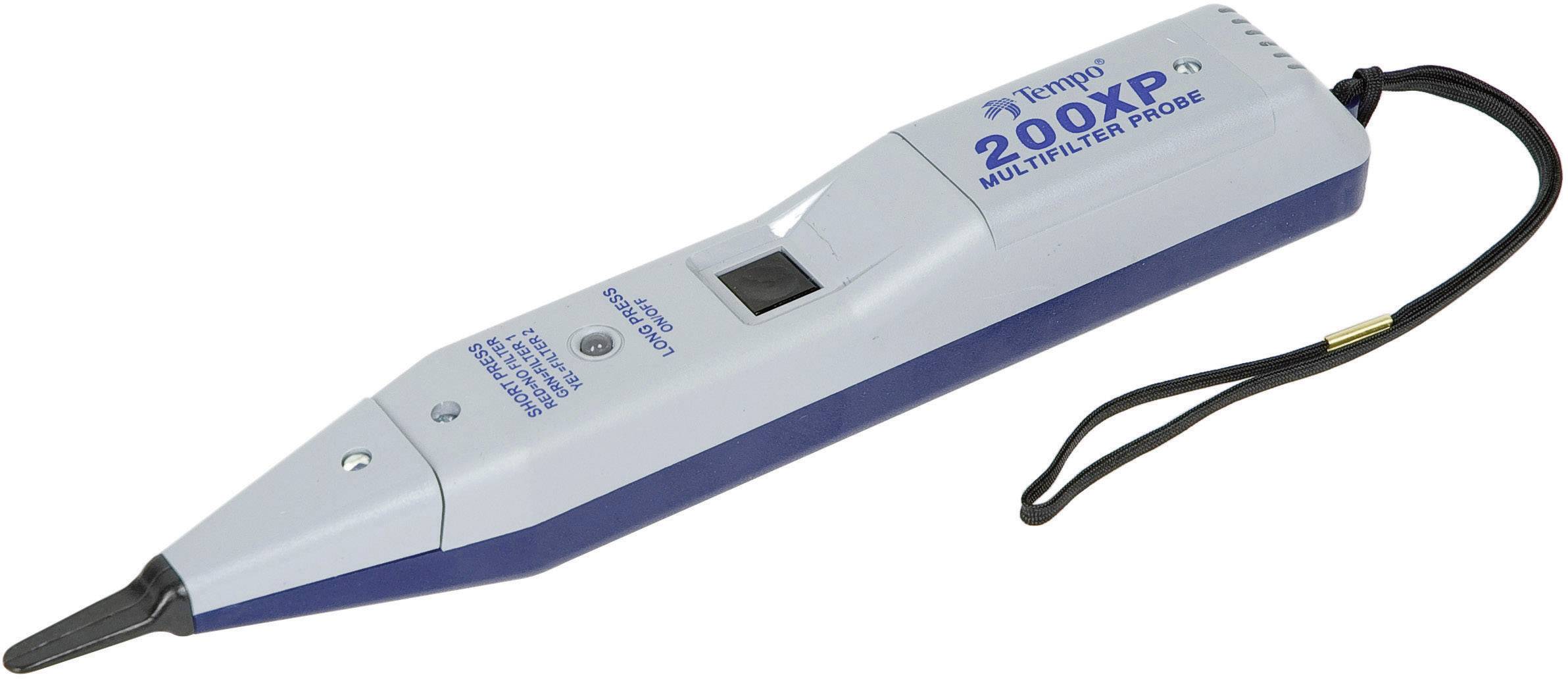 Elektrisch testapparaat met opschrift '200XP Multitest Probe' op een witte ondergrond, langwerpige vorm met punt.